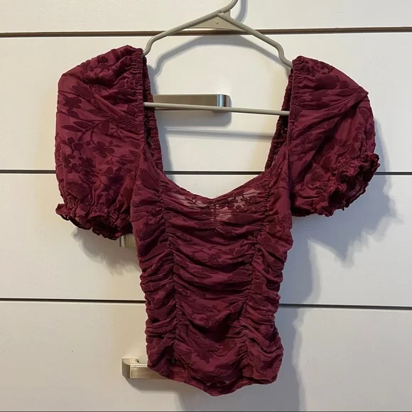 Madeline & Monroe Purple Floral Puff Sleeve Ruched Top Y2K - Picture 3 of 8